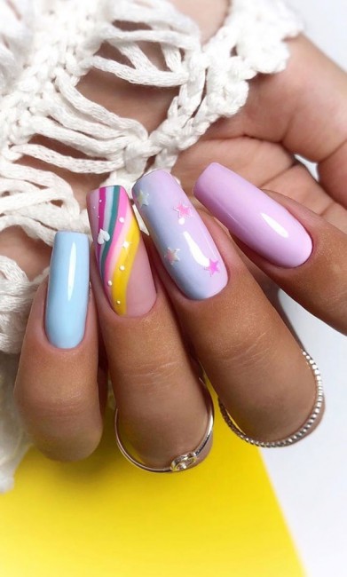 31+ Trendy Summer Nails to Make You Shine : Multi-Colored Pastel Nails