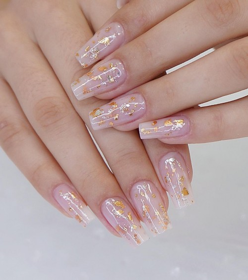 Gold Foil Wedding Nails