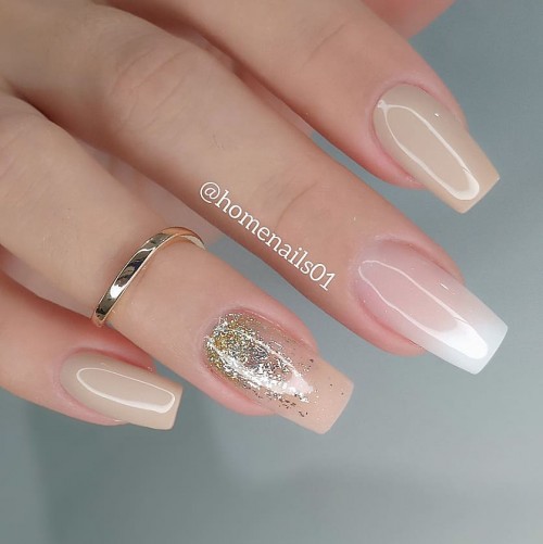 Mismatched Glitter Nude and Ombre Wedding Nails  