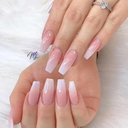 Pink Ombre Coffin Nails