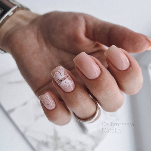 Light Pink Nails with Butterfly Detail