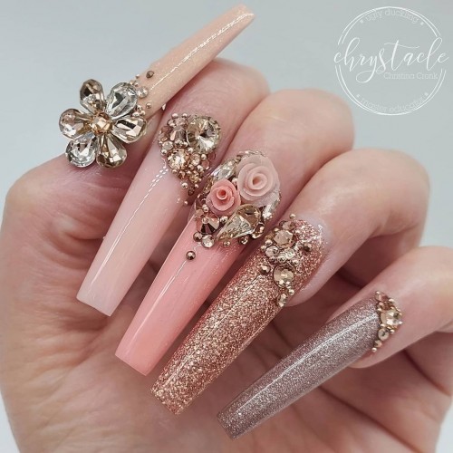 Glam Wedding Nails with Gems