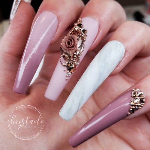 Mismatched Ombre mauve & Marble wedding nails