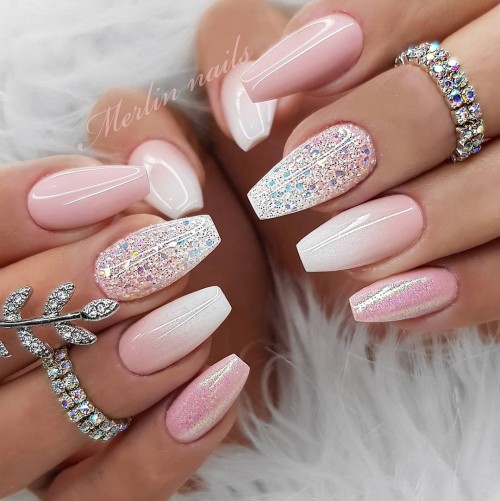 Pink ombre and Glitter Nails