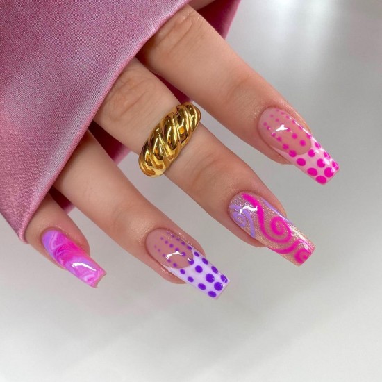 30 Fun Nail Designs for Summer 2021 : Dots, Marble and Swirl Nails