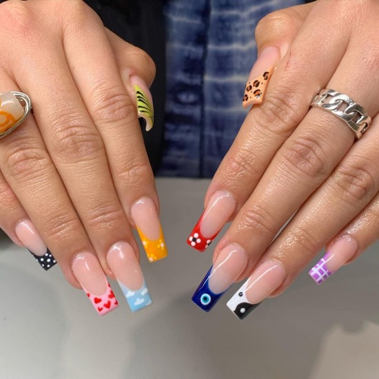 30 Fun Nail Designs for Summer 2021 : Mix and Match Fun French Tip Nails