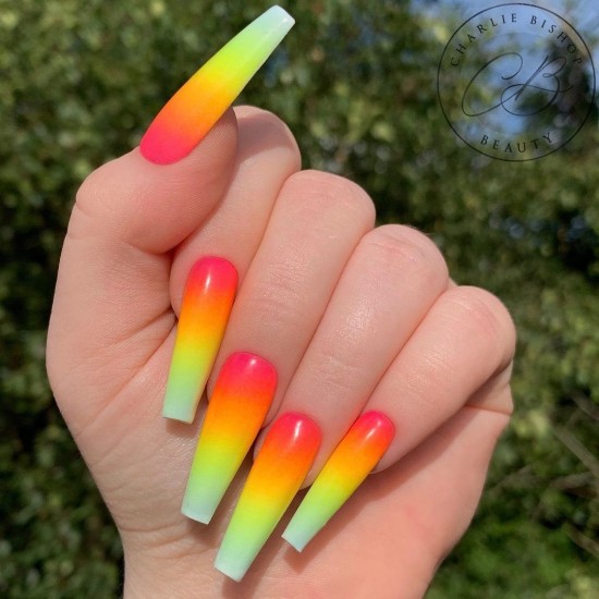 30 Fun Nail Designs for Summer 2021 : Rainbow ombré nails