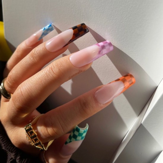 checker nails, checker french tip nails, cute summer nails 2021, fun nail designs for summer, summer nail designs 2021, summer nails 2021, summer nail designs 2021, short summer nails 2021, acrylic nail designs for summer, bright summer nails 2021