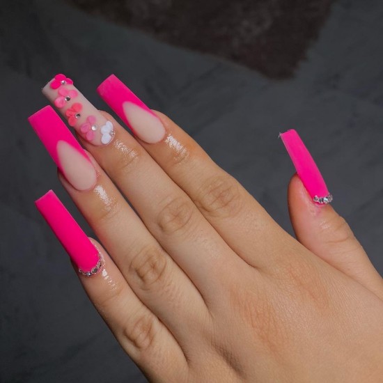 hot pink nails with 3d flower, hot pink acrylic nails, hot pink nail designs 2021, hot pink nails with design, pink nails 2021, hot pink acrylic nails, hot pink nail designs 2021, hot pink nails 2021, hot pink nails ideas