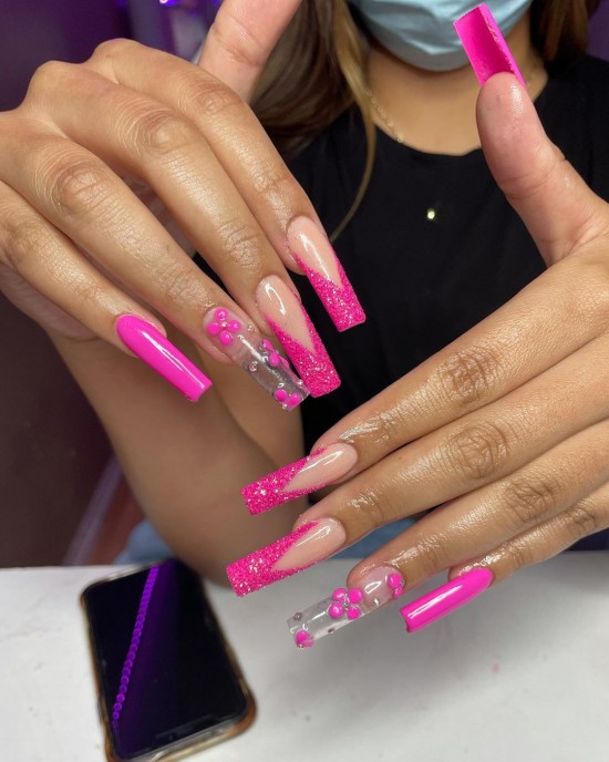 hot pink nails with 3d flower, hot pink acrylic nails, hot pink nail designs 2021, hot pink nails with design, pink nails 2021, hot pink acrylic nails, hot pink nail designs 2021, hot pink nails 2021, hot pink nails ideas