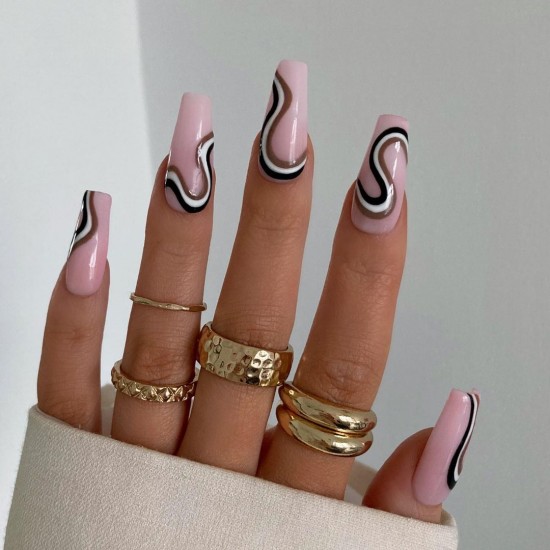 30 Fun Nail Designs for Summer 2021 : Nude swirls