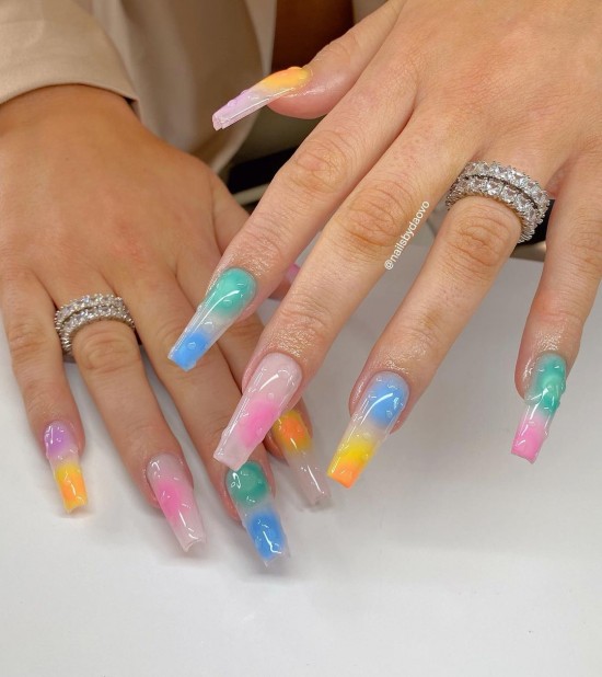 30 Fun Nail Designs for Summer 2021 : Wet Tie Dye Nails