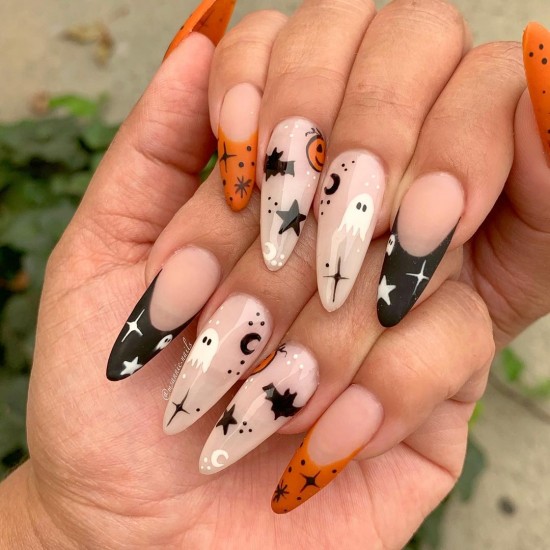 22 Cute Halloween Nail Art Ideas 2021 : Pumpkin Colored Halloween Nails