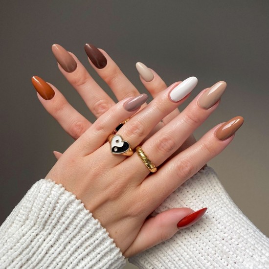 Multicolored Shades of Fall Color Nails — Fall Nail Art Designs of 2021