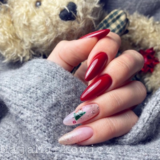 Pink and Red Festive Nails — Christmas Nails Designs