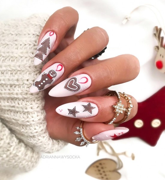 Gingerbread Man on Neutral Nails — Christmas Nail Designs