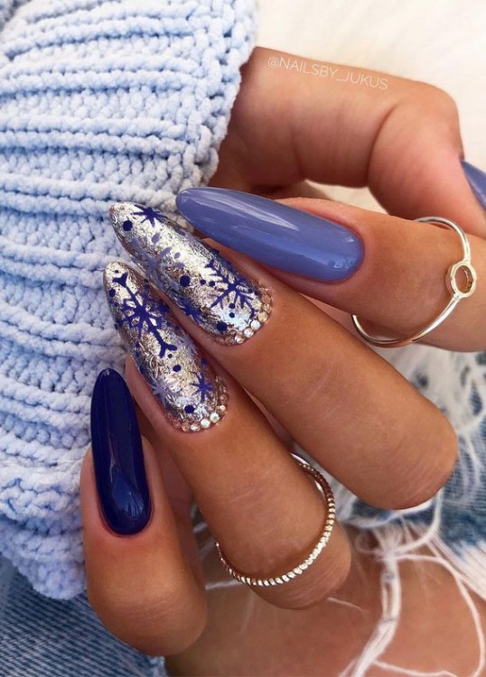 Mix and Match Blue and Silver Nails — Christmas Nails Designs