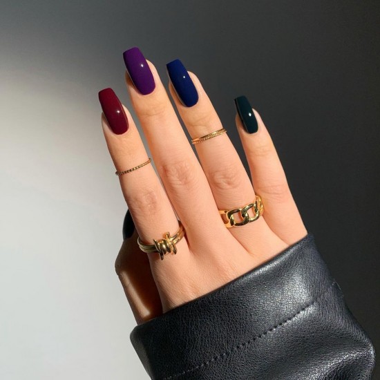 Mix and Match Dark Jewel Toned Nails— Cute Fall Nail Art Designs of 2021