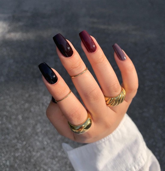 Mix and Match Dark Berry Tone Nails — Cute Fall Nail Art Designs of 2021