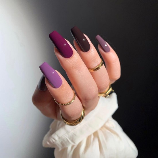 mix and match berry tone nails, fall nail colors, fall nails 2021, mix and match nail color for fall, nude and mauve fall nails, coffin fall nails 2021