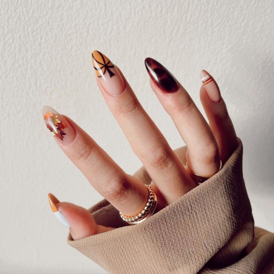 Different Fall Nails Design on Each Finger —Fall Nail Art Designs of 2021