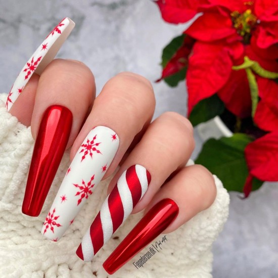 Red and White Festive Nails — Christmas Nails Designs 2021