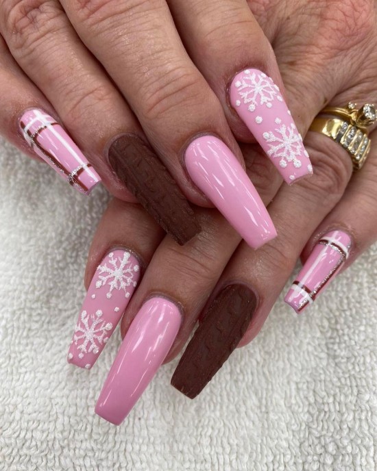 Brown and Pink Festive Nails — Christmas Nails Designs