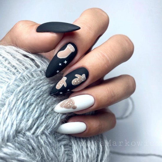 Black and White Festive Nails — Christmas Nails Designs