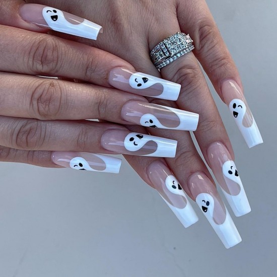 Ghost Frenchie Halloween Nails