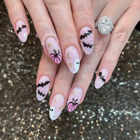 37 Cute Halloween Nails Ideas in 2022 — Bat Matte Grey Acrylic Nails