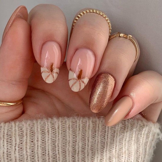 Rose Gold Pumpkin and Glitter Nails