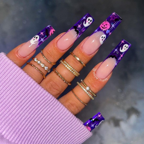 Halloween Indigo French Tip Nails