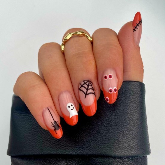 Halloween Mix and Match Orange French Tip Nails