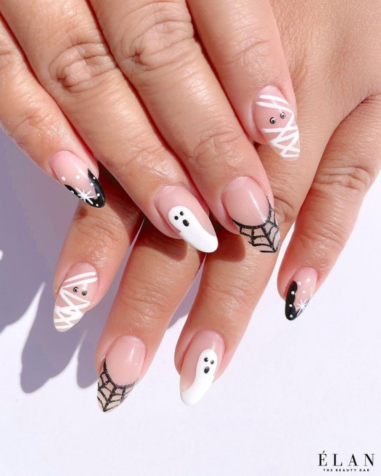 Ghost and Spider Web Tip Nails