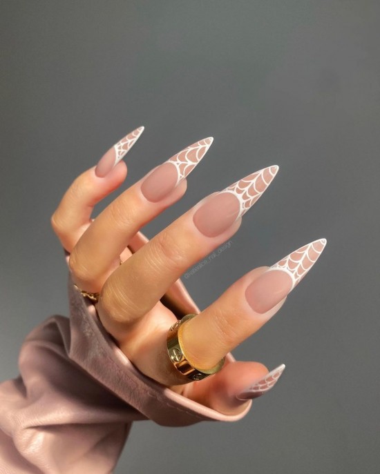 Spiderweb French Stiletto Nails