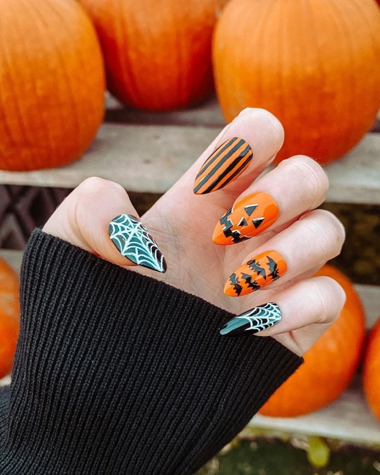 Black and Orange Halloween Nails