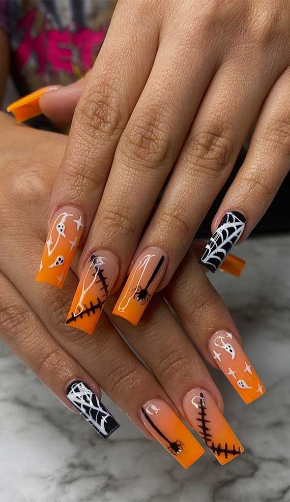 Ombre Orange Spooky Nails