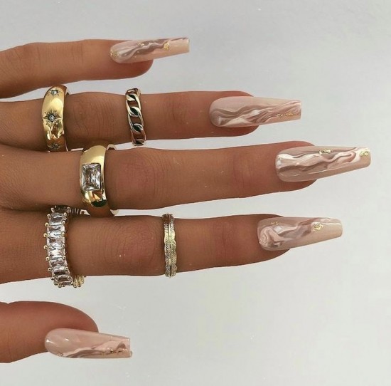 Neutral Marble Coffin Nails— Cute Fall Nail Art Designs of 2021