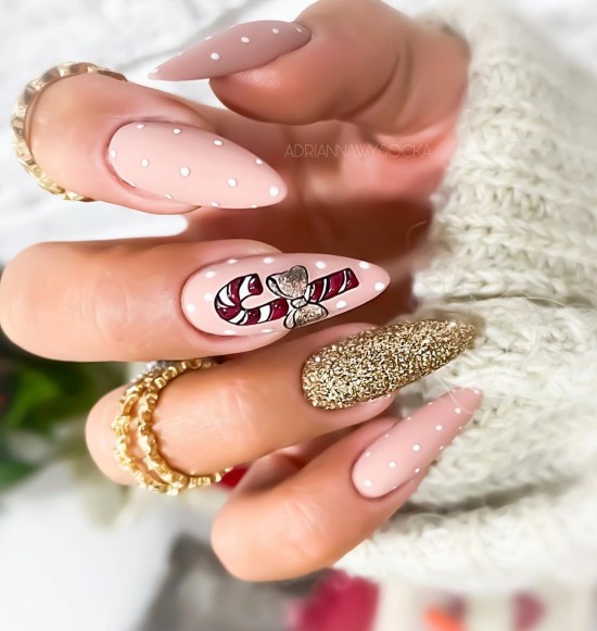 Gold Glitter and Nude ChristmasNails — Christmas Nail Designs