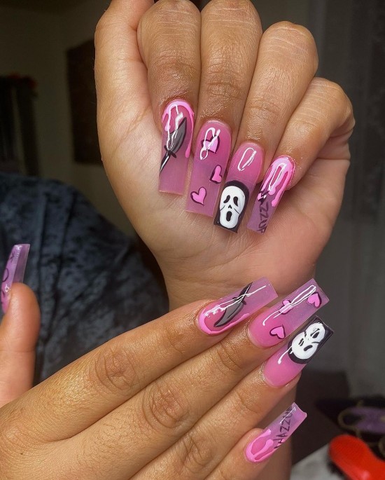 Pink Translucent Halloween Nails