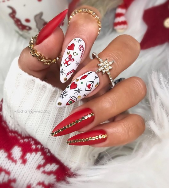 Red and White Xmas Nails — Christmas Nail Designs