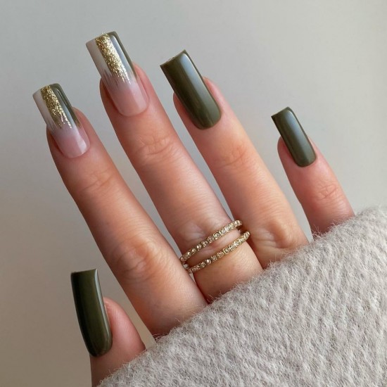 20 Cute Autumn Nails 2021 — Modern French Fall & Green Olive Nails