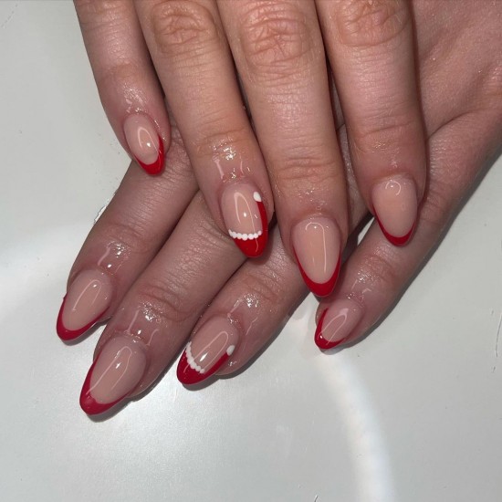 17 Minimalist Christmas & Holiday Nail Art Designs — Red Santa Hat & Red Tip Nails