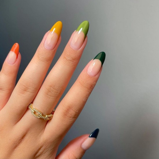 17 Different Color Nails The Latest Fall Nail Polish Colors : Mismatched Fall French Tips