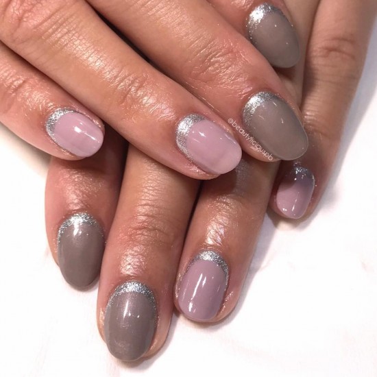 20 Reverse French Manicure Ideas That Are So Cute — Mauve Tone Nails with Silver Cuffs