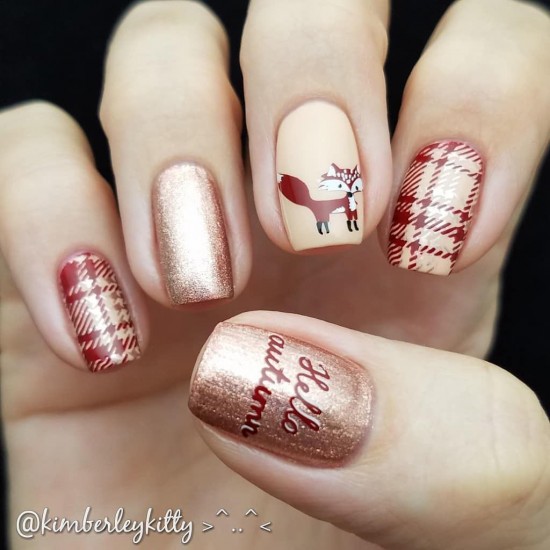 15 Plaid Nail Designs That Are Perfect For Fall : Copper and Red Nails