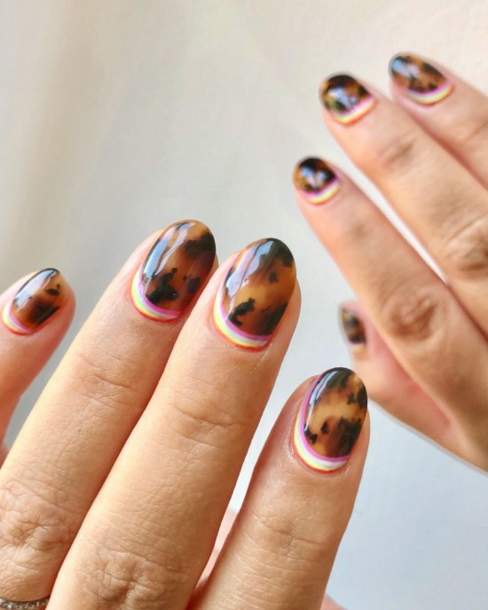 20 Reverse French Manicure Ideas That Are So Cute — Rainbow cuff With tortoiseshell Nails