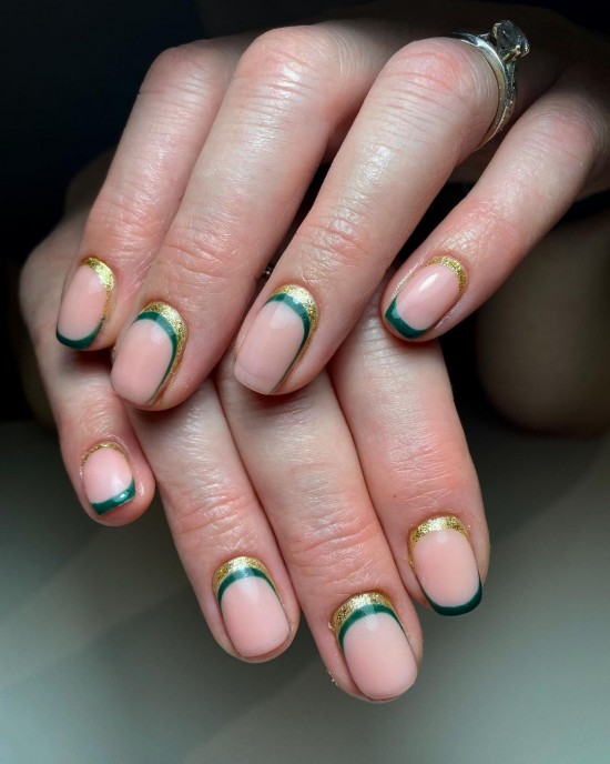 20 Reverse French Manicure Ideas That Are So Cute — Green and Gold Cuff Nails