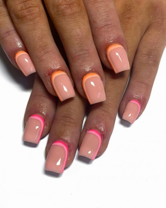 20 Reverse French Manicure Ideas That Are So Cute — Layer Neon & Pastel Color Reverse French Nails