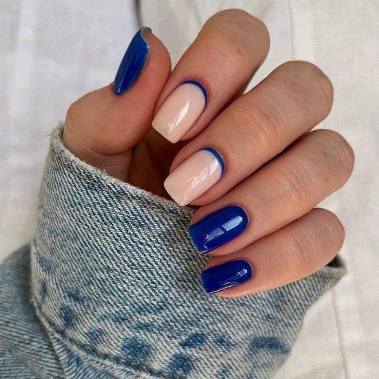 20 Reverse French Manicure Ideas That Are So Cute — Blue Cuff & Blue Nails